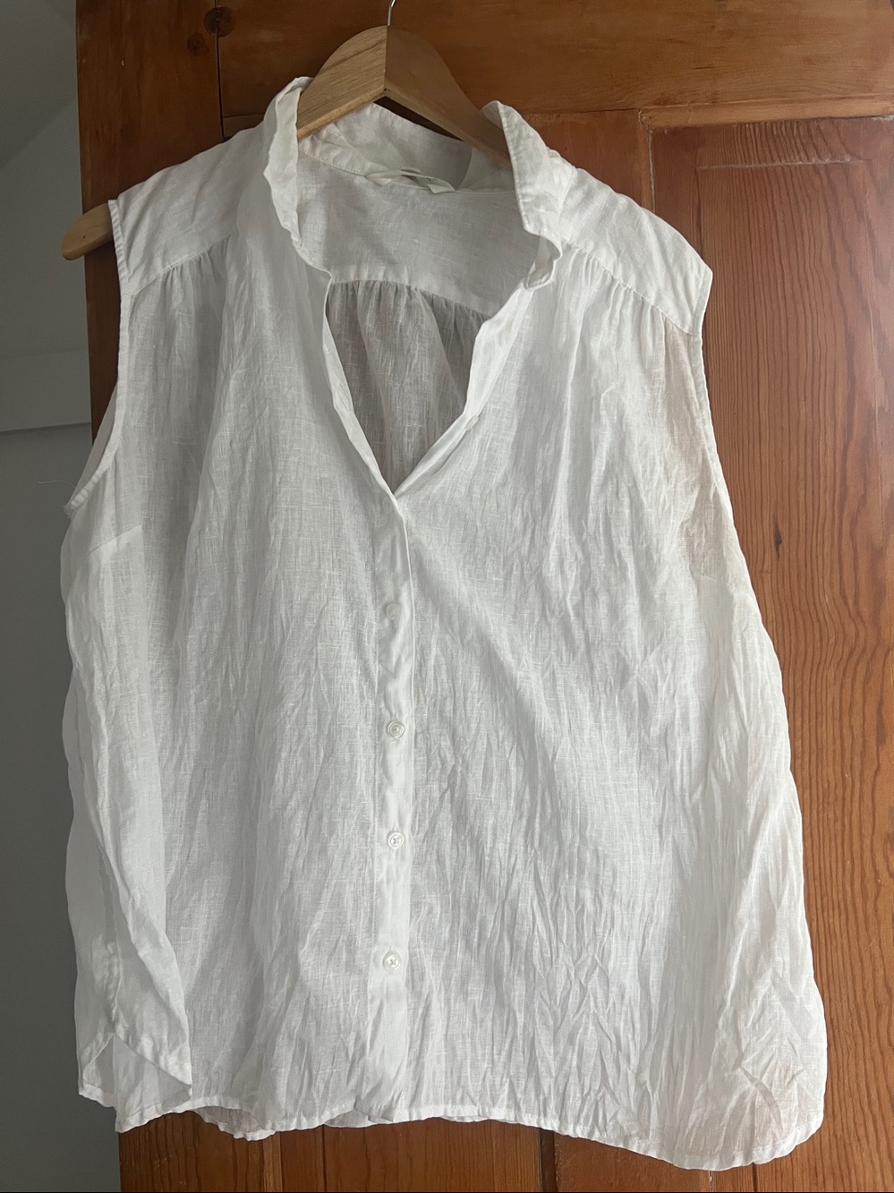 Garnet Hill XL white linen stunning sleeveless blouse excellent used